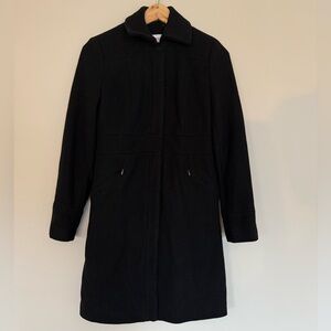 Calvin Klein Women’s Classic Black Wool Blend Zip Up Form Fitted Trench Coat 0